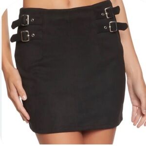 Iris Double Buckle Black Mini Skirt